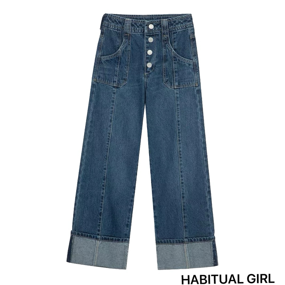 🪗Habitual girl wide leg cuffed Dark Blue Flare Jeans size 16 GUC